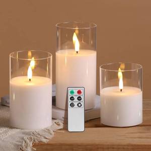 lot 5173 image: Eywamage Clear Glass Flameless Candles with Remote Timer, Flickering Battery LED Pillar Candles Set of 3