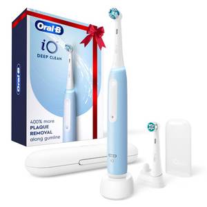 lot 5176 image: Oral-B iO Deep Clean Rechargeable Electric Powered Toothbrush, Icy Blue with iO Series 3 Limited, 2 Brush Heads and Travel Case - Pressure Sensor to Protect Gums - 3 Cleaning Settings - 2 Minute Timer