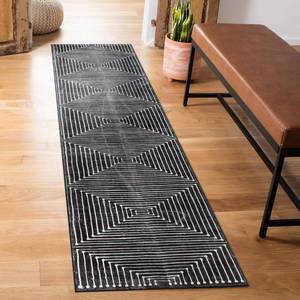 lot 5195 image: Rugshop Marbella Bohemian Stripes Washable Non Slip Runner Rug 2 x 6 Black