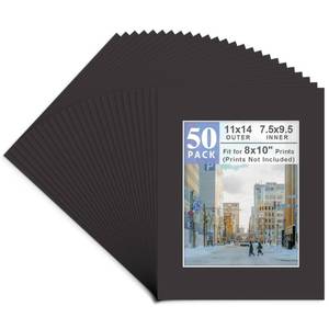 lot 5207 image: Golden State Art, Pack of 50, Acid-Free Black Pre-Cut 11x14 Picture Mat for 8x10 Photo with White Core Bevel Cut Frame Mattes