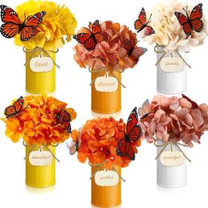 lot 5220 image: Mimorou 6 Set Fall Thanksgiving Table Centerpiece with Vintage Metal Vases Faux Fall Table Artificial Floral Centerpiece with 3D Butterfly for Autumn Harvest Farmhouse Home Decor (Colorful)