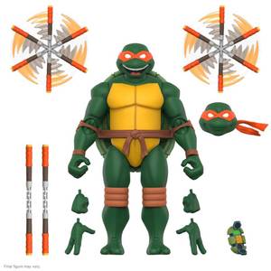 lot 5221 image: Super7 ULTIMATES Teenage Mutant Ninja Turtles Michelangelo - 7 TMNT Action Figure with Accessories Classic Cartoon Collectibles and Retro Toys