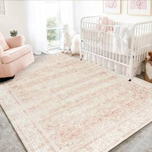 lot 5224 image: Pink Nursery Rug for Baby Girl 5 x 7 Neutral Blush Pink Boho Cute Floral Foldable Machine Washable Low Pile Soft Surface Carpet Area Rugs for Living Room Bedroom Dorm Kids Playroom,5x7