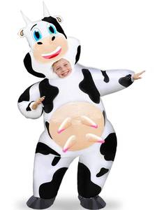 lot 5230 image: Camlinbo Kids Inflatable Halloween Costume Blow Up Cow Full Body Siut for Halloween Funny Theme Cosplay Party