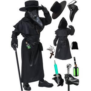 lot 5231 image: Absolute Vibe Plague Doctor Costume for Kids Halloween Outfit Cosplay Coat Mask for Boys Girls Combo set (Large)