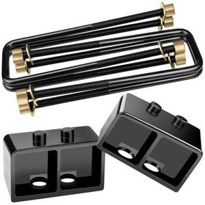 lot 5232 image: HHCSOP 3 Rear Lift Block Kit for F150, 3 inch Rear Leveling Lift Kits Compatible with 2004-2022 Ford F-150 2WD 4WD, with Extended U-Bolts Set and Square Leaf Spring Axle