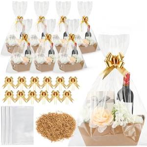 lot 5233 image: Fulmoon 20 Pcs Gift Baskets Kit with 20 Bows, 20 Bags & Raffia for Birthday, Wedding, Christmas, Valentines (Brown, Gold)