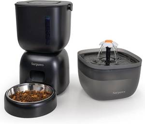 lot 5240 image: Automatic Cat Feeder and Water Dispenser FW1, Wire or Battery Cat Food Dispenser Timer Pet Feeder - Locking Lid, Desiccant Bag, Programmable Portion Control, 4 Daily Meals, 10s Voice Recorder