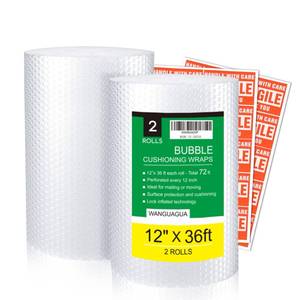 lot 5242 image: wanguagua 2 Pack 12 Inch x 72 ft Total Bubble Packing Wrap for Moving Boxes Shipping Cushioning Supplies Perforated Every 12��