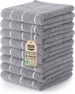 lot 6000 image: Utopia Towels 8 Pack Kitchen Towels Set, 12x12 Inches, Highly Absorbent and Super Soft Microfiber Towels, Ideal for Cleaning Dishes, Pans, Grey
