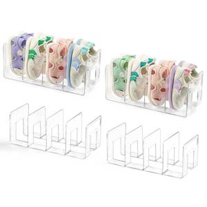 lot 15260 image: Fzooua 4 Pack Clear Acrylic Kids Shoe Rack for Closet Organizers and Storaget, Baby Shoe Storage Small Shoe Rack 4 Sections Kids Shoe Organizer Stackable,Desk File Sorter Book Purse Organizer