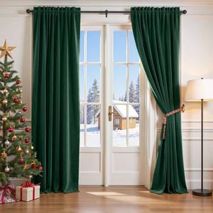 lot 15273 image: Lazzzy Velvet Blackout Curtains Thermal Insulated Room Window Drapes Super Soft Luxury Curtains for Living Room Bedroom Rod Pocket 2 Panels, Emerald Green, 52 W x 84 L