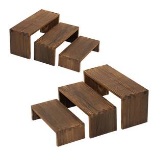 lot 15274 image: Jerbikas 3-Tier Wood Display Riser 2 Set, Tiered Display Stand for Food, Kitchen, Desk & Party - Solid Pine Wooden Shelf & Organizer for Plants, Collectibles, Office (9.58.57.5 In)