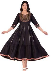 lot 16349 image: JG JAI GOVINDAM Cotton Anarkali Indian Kurti for Women Pakistani WeddingParty Wear Designer Style Anarkali Suit for Womens (Black-XL)