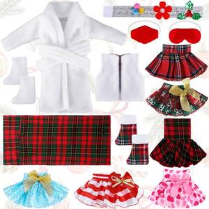 lot 16351 image: Sumind 14 Pieces Christmas Doll on Clothes Accessories Outfits Set Including Skirts, Bathrobe, Sleeping Bag, Fluffy Vest, Shirt, Scarf, Eye Cover and Boots for Xmas Doll Decor(Cute Style)