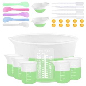 lot 16352 image: Silicone Measuring Cups for Resin Supplies - Kit With 600ml & 100ml Mixing Cups and Tools for Molds, Epoxy, Cooking, Casting Moulds, Jewelry Making