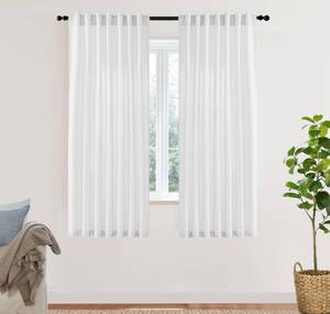 lot 16369 image: XTMYI White Sheer Curtains 63 Inch Length for Living Room 2 Panels Natural Linen Voile Rod Pocket Back Tab Short Sill Length Bay Window Curtain Set for Dark Bedroom,50x63 Inches Long,Pure White
