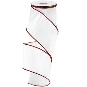 lot 16372 image: MEEDEE 4 inch White and Red Luster Cord Ribbon 10 Yards Faux Dupioni Silk Wired Ribbon for Christmas Tree, Garland, Wreath, Gift Wrapping, Floral Arrangements, Accent Bow or Home Decor