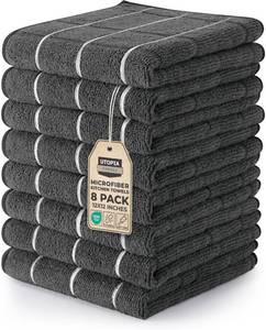 lot 6012 image: Utopia Towels 8 Pack Kitchen Towels Set, 12x12 Inches, Highly Absorbent and Super Soft Microfiber Towels, Ideal for Cleaning Dishes, Pans, Black