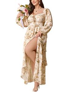 lot 6016 image: EYWOL Womens Plus Size Dresses Winter Wedding Guest Dress - Long Sleeve Maxi Dress - Flowy Boho Dresses for Women Brown size XL