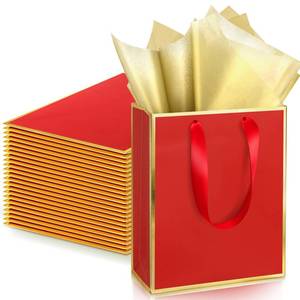 lot 6017 image: Yeaqee 24 Pack Metallic Paper Gift Bags with Handle and Tissue 9x7x3.1 Gold Foil Welcome Favor Bags Return Gifts for Wedding Fall 5 Senses Christmas Bridesmaid Birthday(Red Gold)