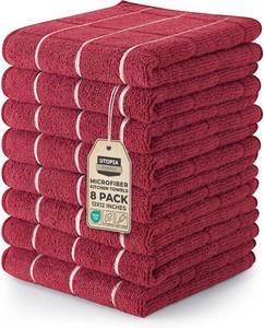 lot 6020 image: Utopia Towels 8 Pack Kitchen Towels Set, 12x12 Inches, Highly Absorbent and Super Soft Microfiber Towels, Ideal for Cleaning Dishes, Pans, Red