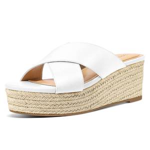 lot 6023 image: PIZZ ANNU Womens Misty Criss Cross Platform Wedge Sandals Open Toe Espadrille Flatform Heel Sandals for Ladies Casual Summer Fashion Slide Shoes, White 8.5