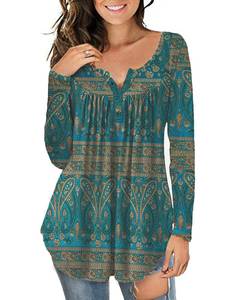 lot 6032 image: a.Jesdani Women Tops and Blouses Loose Fit Casual Pleated T Shirt Multi Green XL
