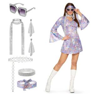 lot 6036 image: Spooktacular Creations 70s Costumes Women, Halloween Disco Dress with 70s Accessories for Halloween Costumes Cosplay and Dance Parties -XL