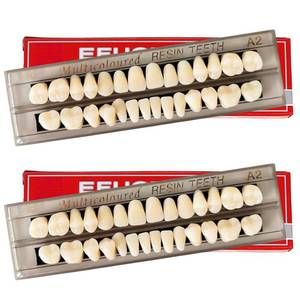 lot 6045 image: 56 Pieces False Teeth, 2 Sets Whole Teeth Synthetic Polymer Denture Teeth, 23 Shade A2 Upper  Lower Dental Materials for Replacement, DIY, or Halloween
