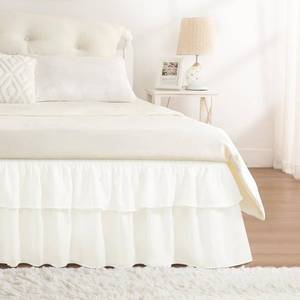 lot 6069 image: RIMELA Ruffle Bed Skirt Warm White Queen 15 Inch Drop, Elastic Wrap Around Bed Skirting Queen Size, Easy to Install Dust Ruffle, Machine Washable Soft Fabric, Multi Ruffle Bedskirt
