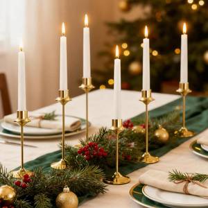 lot 6093 image: Joyyy Weighted Candlestick Holders Candle Stick Holder for Candlesticks, Vintage Metal Candelabra Candlestick Holders Candle Stand for Holiday Fireplace Party Dining Home Set of 6 (Gold)