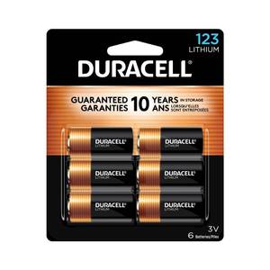lot 6105 image: Duracell CR123A 3V Lithium Battery, 6 Count (Pack of 1), 3 Volt High Power for Home Safety, Security Devices, Flashlights, Smoke Alarms, Home Automation