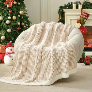 lot 6123 image: Snuggle Sac Cream Waffle Throw Blanket for Couch Bed Sofa 50x60 inches, Reversible Beige Blanket Microfiber Fluffy Fuzzy Cozy Knit Soft Throws for Women Mothers Birthday Gifts