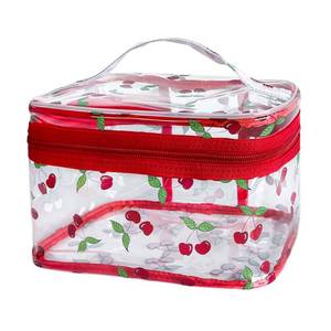 lot 6124 image: TotePrint Cherry Clear Cosmetic Bag Transprent Clear Makeup Bag Travel Pouch with Handle-Durable PVC Material,Versatile,Zipper Design for Smooth Sliding-Ideal for Makeup,Travel Essentials (Cherry)