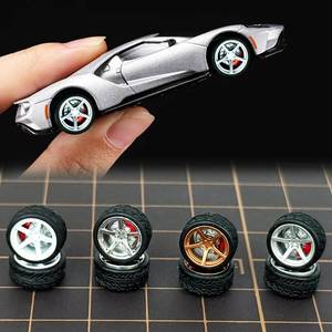 lot 6140 image: 164 Wheels and tires for Upgraded Mainline Cast Model Car, True Rider Series,Diameter is 0.39In, Five-Axis, 4 SetsPack, ABS wheels with Rubber Tires Rivet Shaft with Brake Pads(Series S(4 sets))