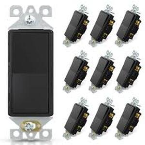 lot 6038 image: ELEGRP Matte Black 3 Way Decorative Light Switch, 15Amp, 120-277 Volt, AC Decorator Rocker Paddle Wall Switch Replacement, Self-Grounding, Residential and Commercial Grade, UL Listed (10 Pack)