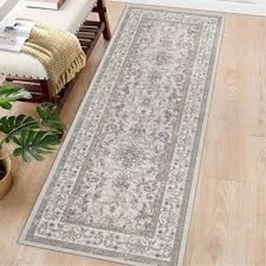 lot 6113 image: Traditional Persian Style Runner Rug - Light Gray 96.5 by 24 in