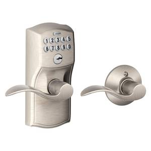 lot 1454 image: Schlage FE575 CAM 619 ACC Camelot Keypad Lock with Accent Lever, Auto-Lock, Electronic Keyless Entry, Satin Nickel