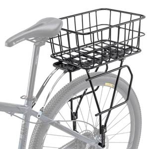 lot 1472 image: CXWXC Rear Bike Rack with Basket - DiscNon-Disc Brake Compatible - Aluminum, Black, 26-29 & 700c Wheels
