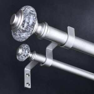 lot 1491 image: Wolistsa Silver Double Curtain Rods for Windows 36 to 72 Inch, 1 Inch Adjustable Decorative Crystal Dual Curtain Rod, Heavy Duty Vintage Double Drapery Pole with Silver Foil Finials for Living Room
