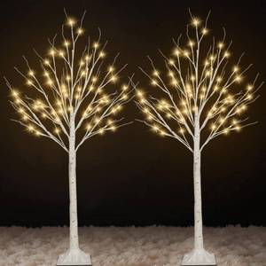 lot 1498 image: 2-Pack 4FT Lighted Birch Trees (Higher Size & Floor Standing), 96 LED Twinkling Birch Christmas Tree Lights for Indoor & Outdoor, 2 Modes Warm White Tree Lights for Christmas Thanksgiving Home Decor