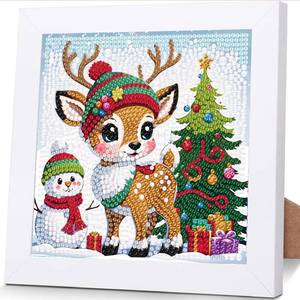 lot 2144 image: Christmas Diamond Art Kits for Kids with Frame, Christmas Diamond Art for Kids Ages 8-12, Deer Gem Painting Kits for Kid with Beautiful Package for Gift Home Wall Decor (7x7inch)