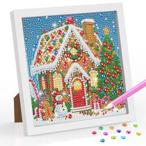lot 2155 image: SENQAO House Diamond Art Kits for Kids with Frame, Christmas Tree Diamond Painting for Kids Ages 4-8-12, Easy Kids Gem Art Kit with Beautiful Package for Home Wall Decor(7.1x7.1inch)