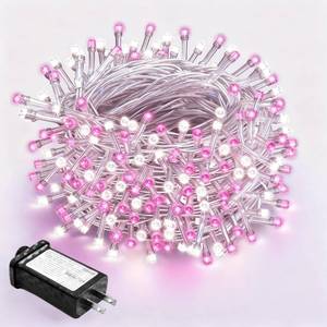 lot 2165 image: WISD Christmas Lights 43ft 200 LED Fairy String Lights with 12 Modes and Memory, Plug in String Lights for Indoor Outdoor Christmas Tree Home Garden Wedding Party Decoration, PinkWhite