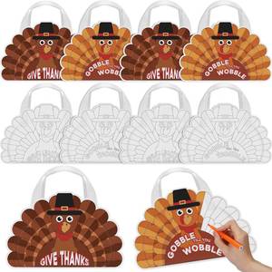 lot 2171 image: Kacctyen 24 Pcs Thanksgiving Coloring Goodie Bags Bulk Thanksgiving Turkey Crafts Non Woven Color Your Own Bags with Handles Holiday Decorations for DIY Making