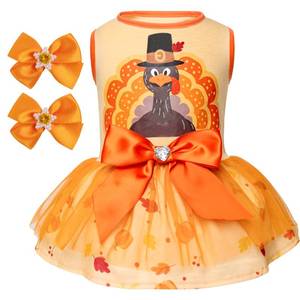 lot 2189 image: cyeollo Thanksgiving Day Dog Dress Turkey Small Puppy Clothes Tulle Dog Dresses Pet Costumes Holiday Doggie Outfit Girl, Size M
