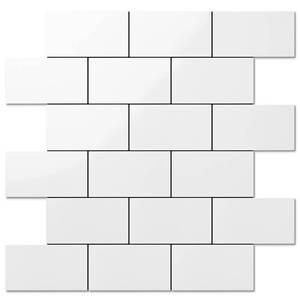 lot 2195 image: DICOFUN 1 Sheet Polished White Thick PVC Peel and Stick Backsplash, Ceramic Look Subway Tile White Kitchen Backsplash Peel and Stick Wall Tile