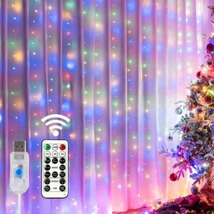 lot 2208 image: HOME LIGHTING Window Curtain String Lights, 300 LED 8 Lighting Modes Fairy Copper Light with Remote, USB Powered Waterproof for Christmas Bedroom Party Wedding Home Garden Wall Decorations, Multicolor
