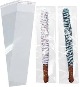 lot 2239 image: SUREHOME Pretzel Rod Bags 200 Pcs 2x8 In Clear Self Sealing Cellophane Bags for Chocolate Covered Pretzel Stick Individual Resealable Plastic Cello Bag for Party Favors Candy Treats Popsicle Packaging